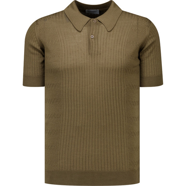 John Smedley Mens Croall Extra Fine Merino Wool Cable Polo Shirt in Rewilding Green
