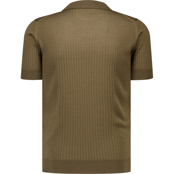 John Smedley Mens Croall Extra Fine Merino Wool Cable Polo Shirt in Rewilding Green