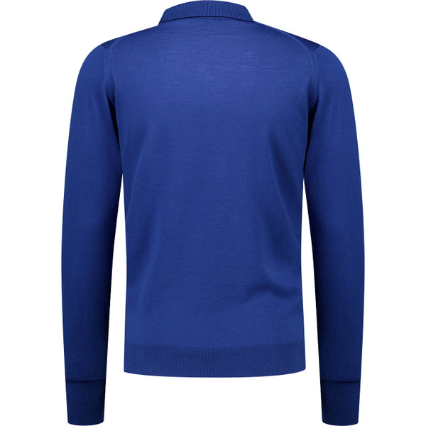 John Smedley Mens Dorset Mod Merino Wool Long Sleeve Polo Top in Mazarine Blue