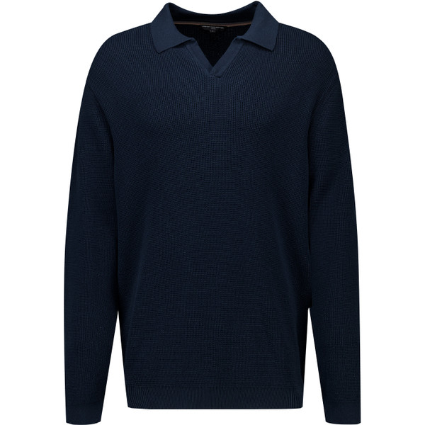 French Connection Mens Waffle Knit Trophy Polo V Neck Jumper in Navy