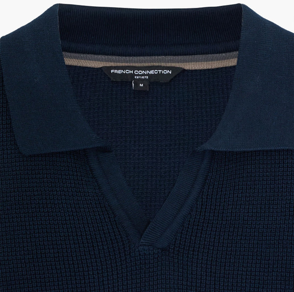 Skipper Trophy Collar on French Connection Waffle Knit Trophy Collar Knitted Polo in Navy