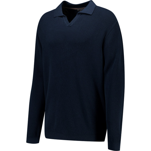 French Connection Mens Waffle Knit Trophy Polo V Neck Jumper in Navy