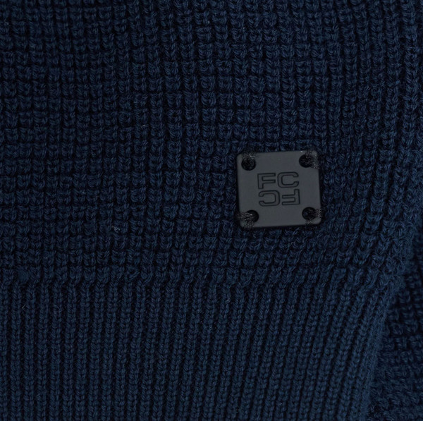 Branding badge on French Connection Waffle Knit Trophy Collar Knitted Polo in Navy