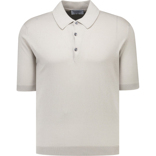 John Smedley Mens Isis Sea Island Cotton Knitted Polo T-Shirt in Parchment