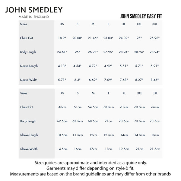Size guide for John Smedley Isis Made in England Knitted Polo Shirt in Parchment