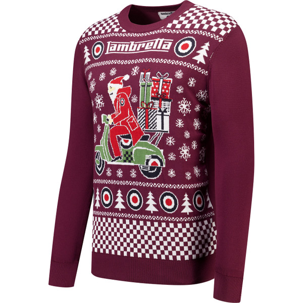 Lambretta Mens Scooter Santa Mod Christmas Jumper in Burgundy