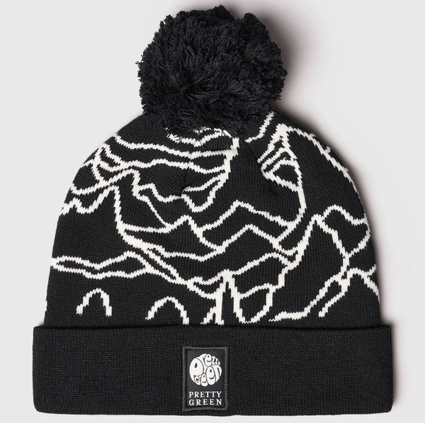 Pretty Green Pulsar Unknown Pleasures Bobble Hat in Black