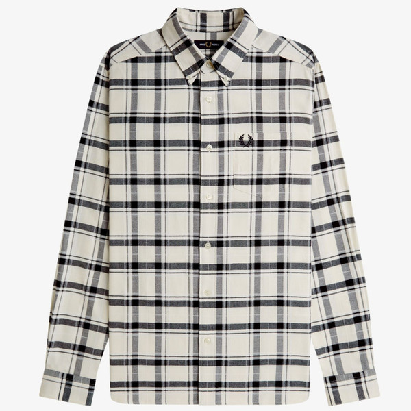 Fred Perry Brushed Tartan Check Long Sleeve Shirt in Ecru - Front