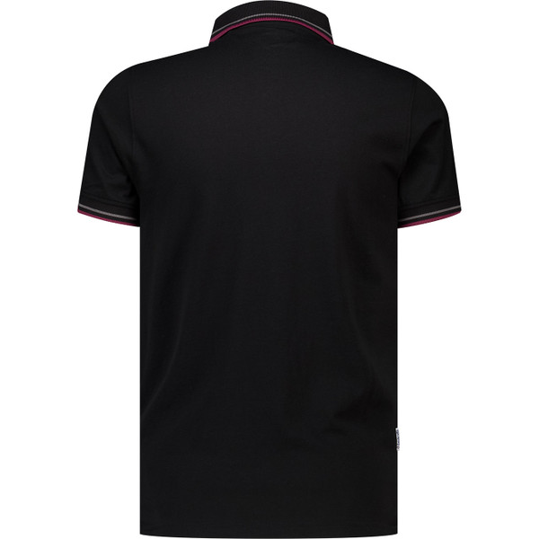 Lambretta Mens Twin Tipped Houndstooth Polo T-Shirt in Black and Burgundy
