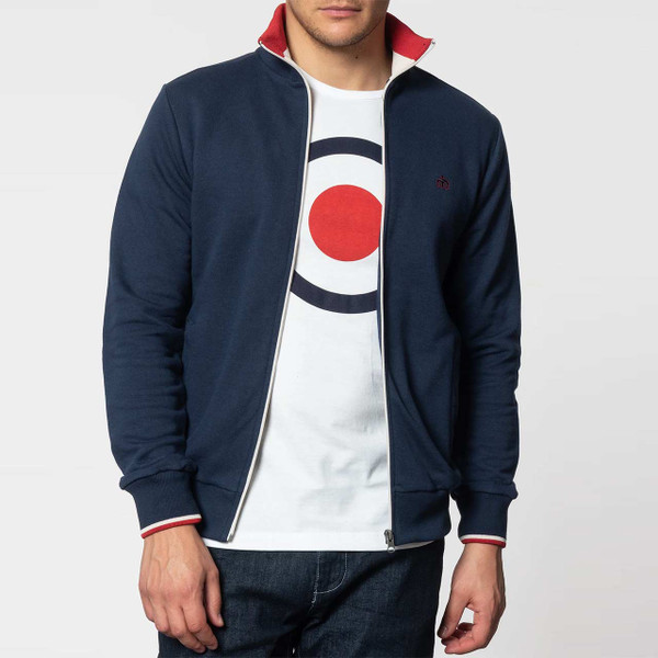 Merc Truman Retro Stripe Collar Funnel Neck Track Jacket Navy - Model View Main