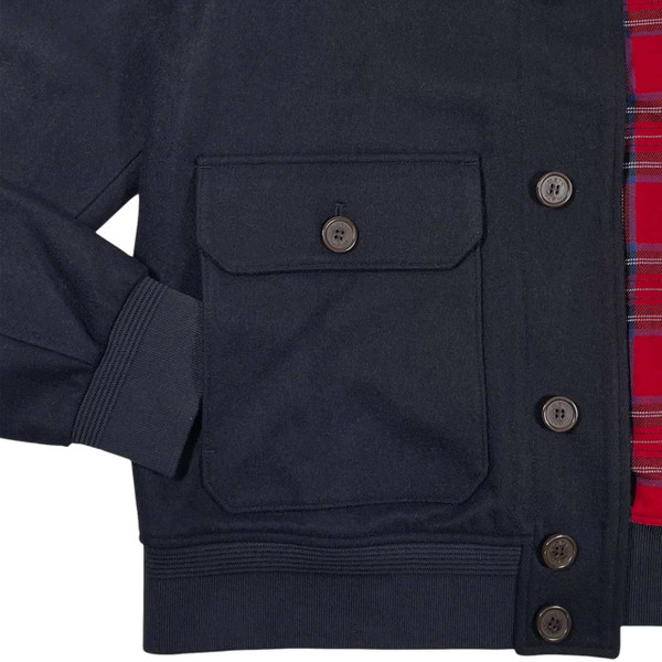 Merc Cliff Mod Wool Blend Tartan Lined Bomber Jacket Navy - Pocket Detail