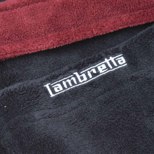 Lambretta branding on Lambretta Clothing Men's Luxury Fleece Dressing Gown in Navy/Burgundy
