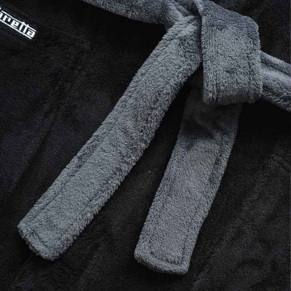 Grey tie belt on Lambretta Men's Luxury Fleece Dressing Gown in Black/Grey