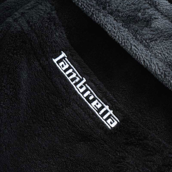 Embroidered Lambretta branding on Lambretta Men's Luxury Fleece Dressing Gown in Black/Grey