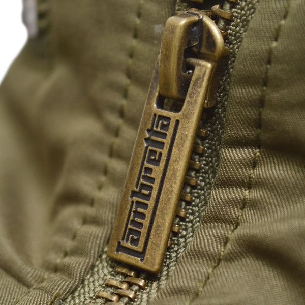 Zipper on Lambretta Men's Retro Shower Resistant M-65 Field Jacket in Khaki Green