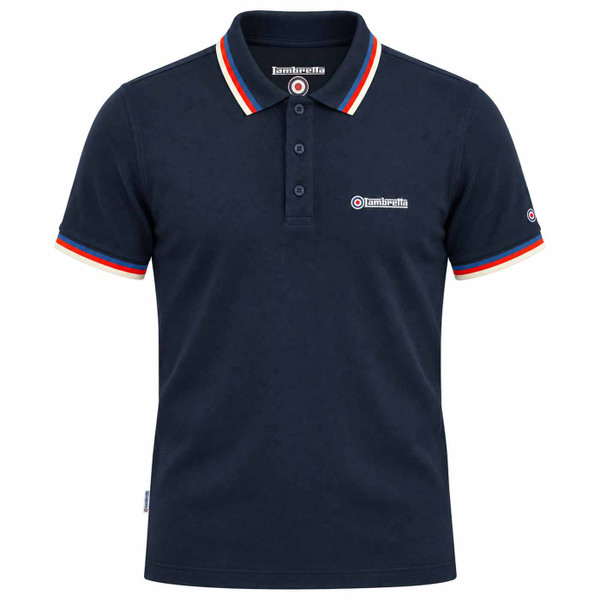 Lambretta Mod Triple Tipped Pique Polo Shirt in Dark Navy/Blue/Red/Jetstream