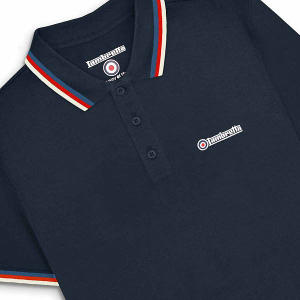 Lambretta Mod Triple Tipped Pique Polo Shirt in Dark Navy/Blue/Red/Jetstream
