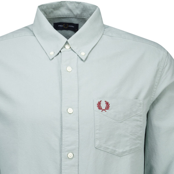 Fred Perry Mens Mod Long Sleeve Button Down Oxford Shirt in Silver Blue