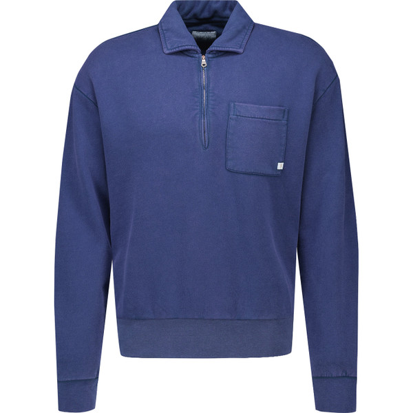 Farah Vintage Mens Bellvue Garment Dye Quarter Zip Sweatshirt in Pacific Blue