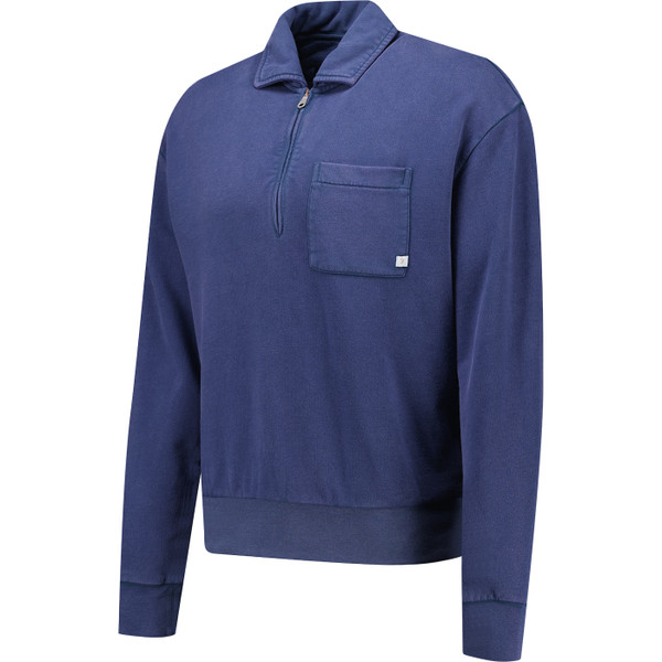 Farah Bellvue Men's Retro Quarter Zip Sweatshirt in Pacific Blue