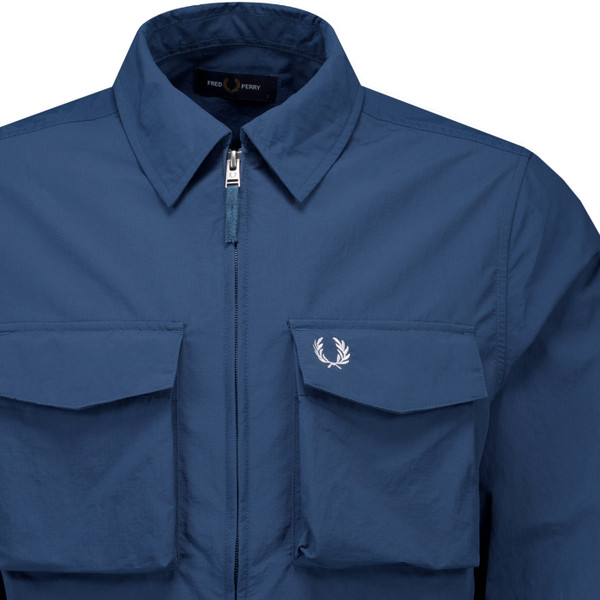 Fred Perry Mens Ripstop Pocket Zip Through Overshirt in Mod Blue
