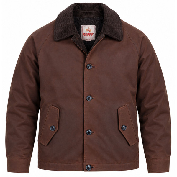 Baracuta Men's British Millerain Waxed Deck Jacket in Chocolate Brown