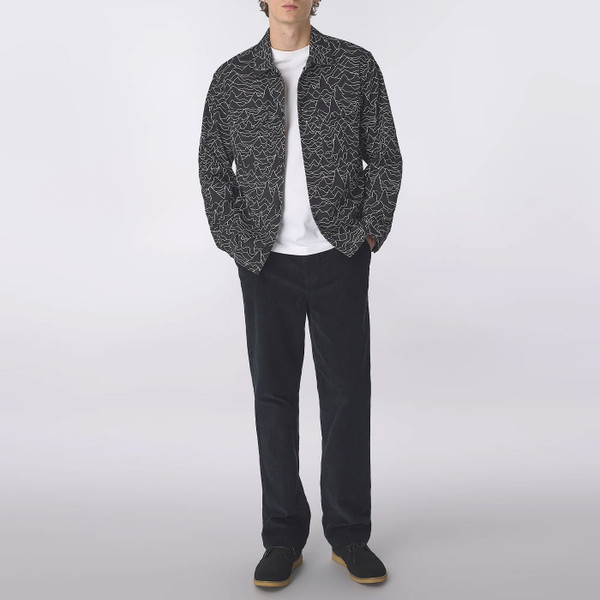 Man wearing Pretty Green Pulsar Unknown Pleasures Printed Jacket in Black