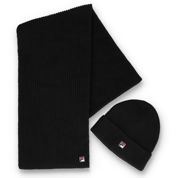Fila Vintage Maxim Men's Knitted Beanie Hat & Scarf Set in Black