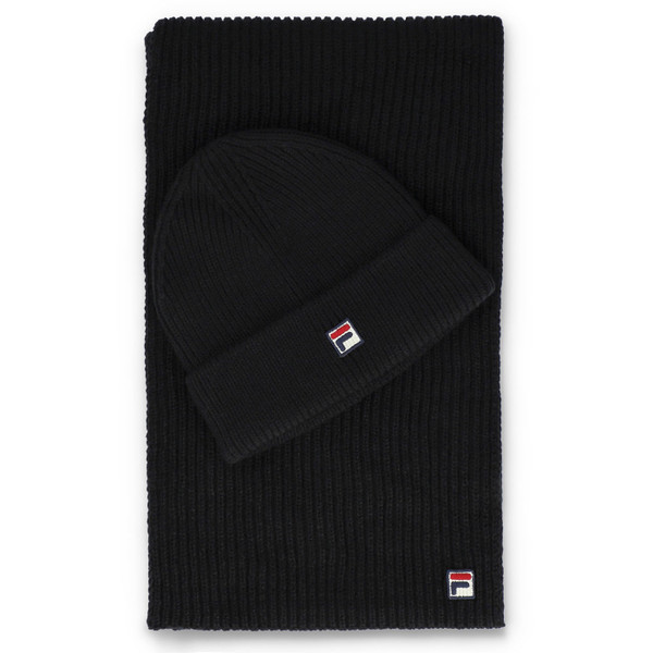 Fila Vintage Maxim Men's Knitted Beanie Hat & Scarf Set in Black