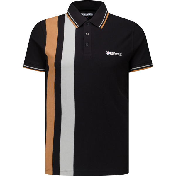 Lambretta Mens Vertical Stripe Short Sleeve Polo in Black and Tobacco