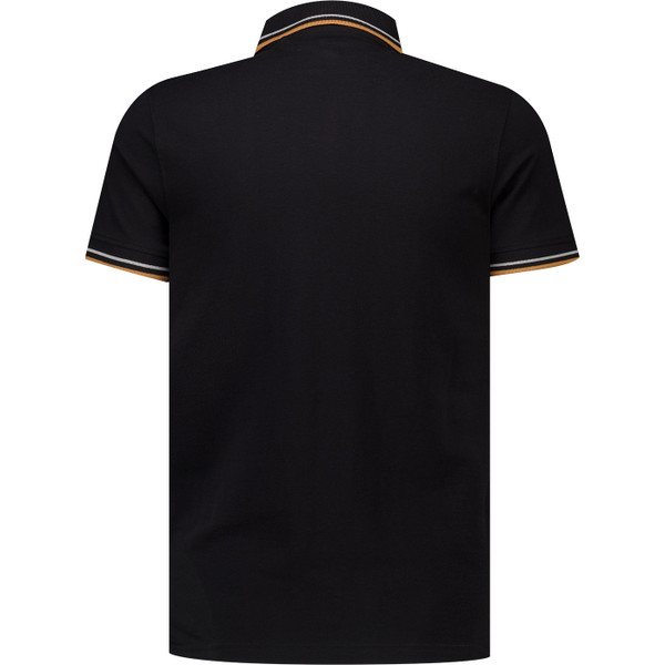 Lambretta Mens Vertical Stripe Short Sleeve Polo in Black and Tobacco