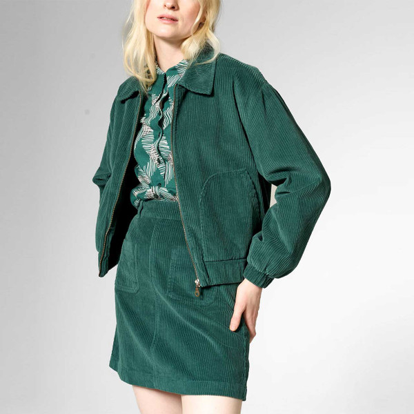 Mademoiselle YeYe Rib n Roll Retro Cord Bomber Jacket Botanical Garden - Model Main View