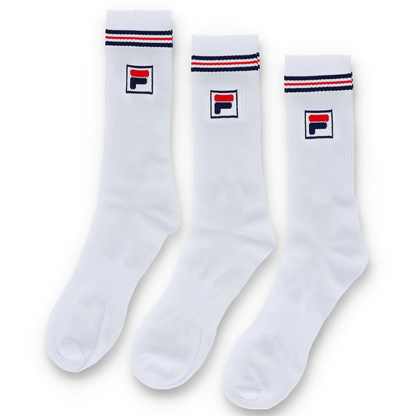 Fila Vintage Men's Jent 3-Pack Retro Ribbed Sports Socks in White