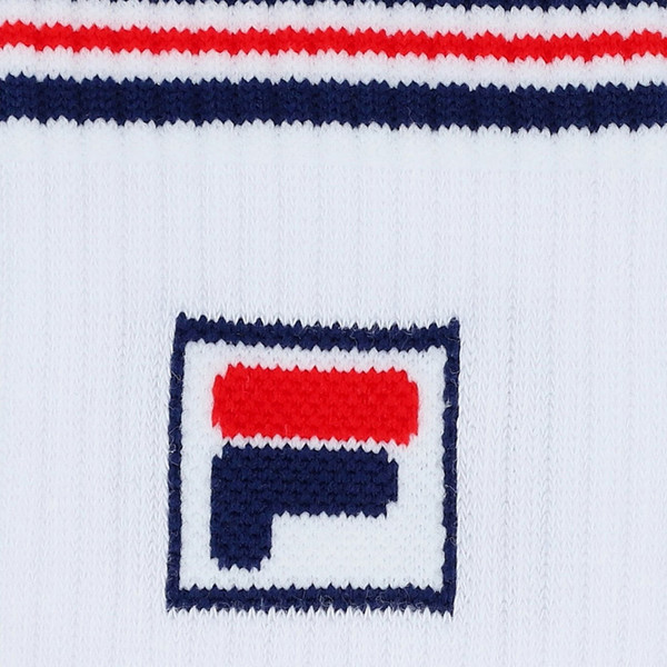 Logo on Fila Vintage Men's Jent 3-Pack Retro Ribbed Sports Socks in White