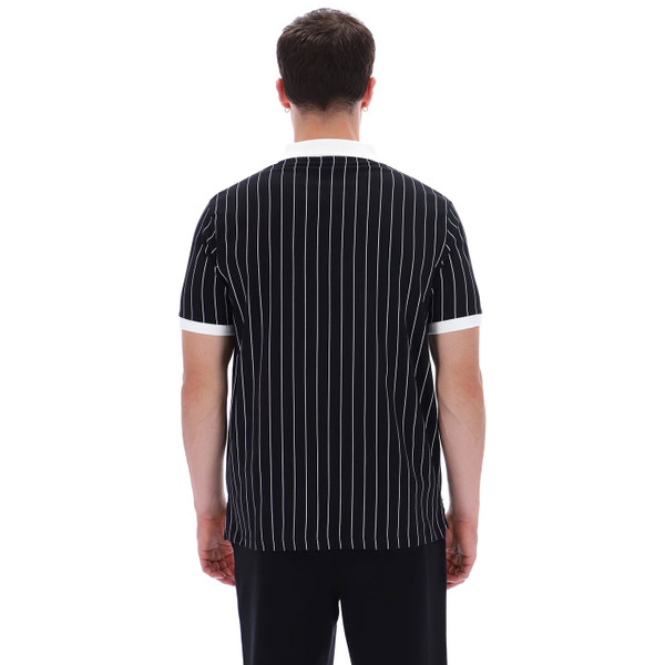 Back of Fila Vintage Men's BB1 Pinstripe Bjorn Borg Polo Shirt in Black/White