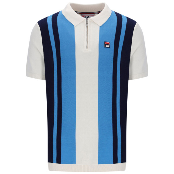 Fila Vintage Lazar Knitted Zip Polo in Gardenia/Navy/Azure Blue