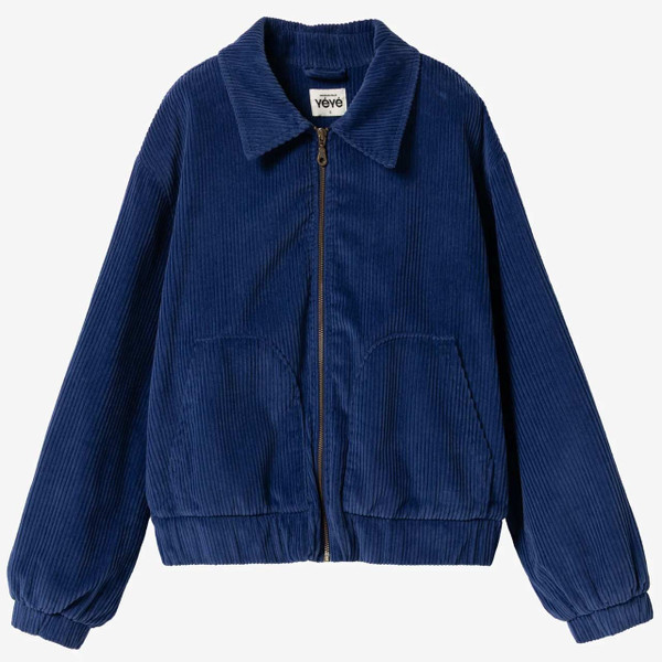 Mademoiselle YeYe Rib N Roll Jumbo Cord Bomber Jacket Blue Depth - Main View