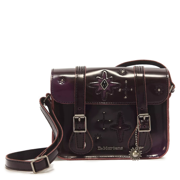 Dr Martens Women's 7 Inch Whimsigoth Arcadia Leather Crossbody Satchel in Purple / Black