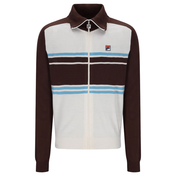 Fila Vintage Men's Lena Zip Through Knitted Track Top in Gardenia/Fudge