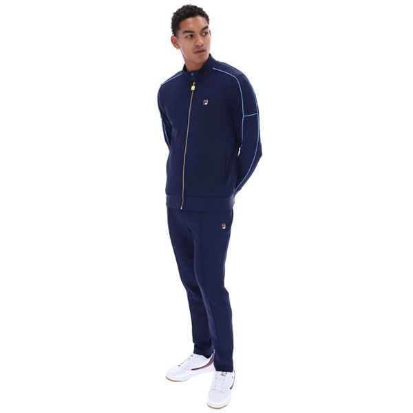 Side of Fila Vintage Men's Eldon Retro Piped Track Jacket in Navy