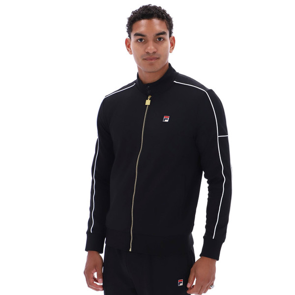 Man wearing Fila Vintage Men's Eldon Retro Piped Track Jacket in Black