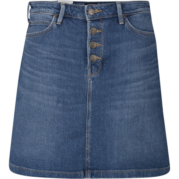lee jeans womens button fly a line denim mini skirt mid blue