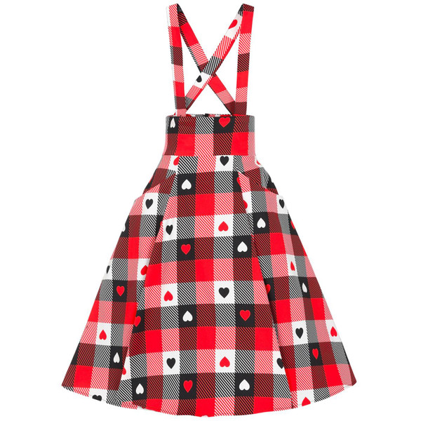 Collectif Alexa Retro 1950s Suspender Swing Skirt in Red/Pink Heart Gingham