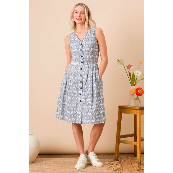 Emily and Fin Scarlett Vintage Retro Summer Dress in Botanical Palm print