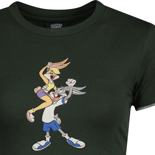 ellesse womens tweetest looney tunes print crop tshirt dark green
