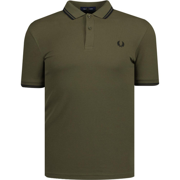 fred perry mens twin tipped pique polo tshirt uniform green black