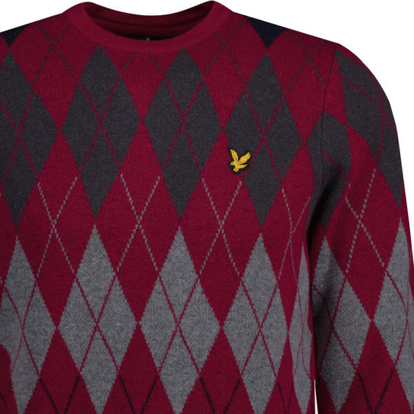lyle and scott mens british argyle pattern crew neck jumper tunnel red