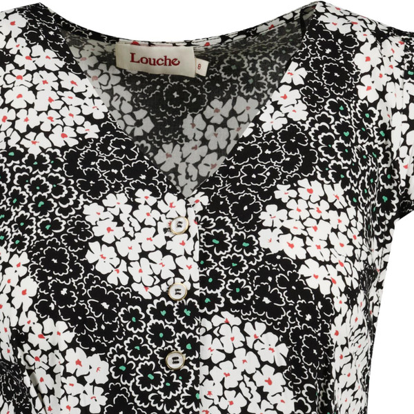 louche womens cathleen flower patch pattern mini tea dress black white