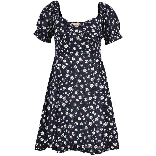 Louche London Luiza Retro 60s Floral Daisy Drop Mini Dress in Navy