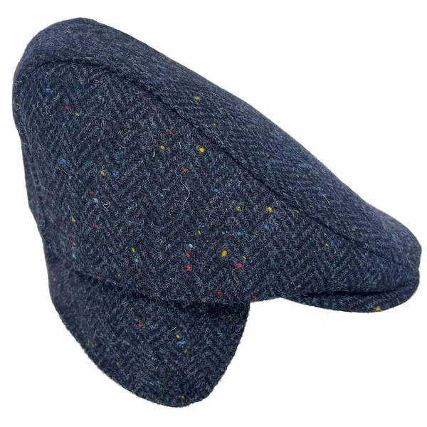 Failsworth Oban Harris Tweed Men's Retro Flat Cap with Ear Protector in Blue